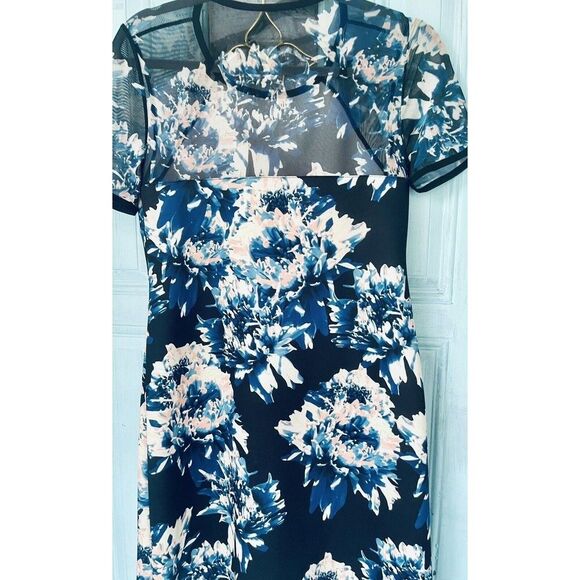 Catherine Catherine Malandrino Sz6 Floral Sheath Dress Blue Black Watercolor - Picture 9 of 10